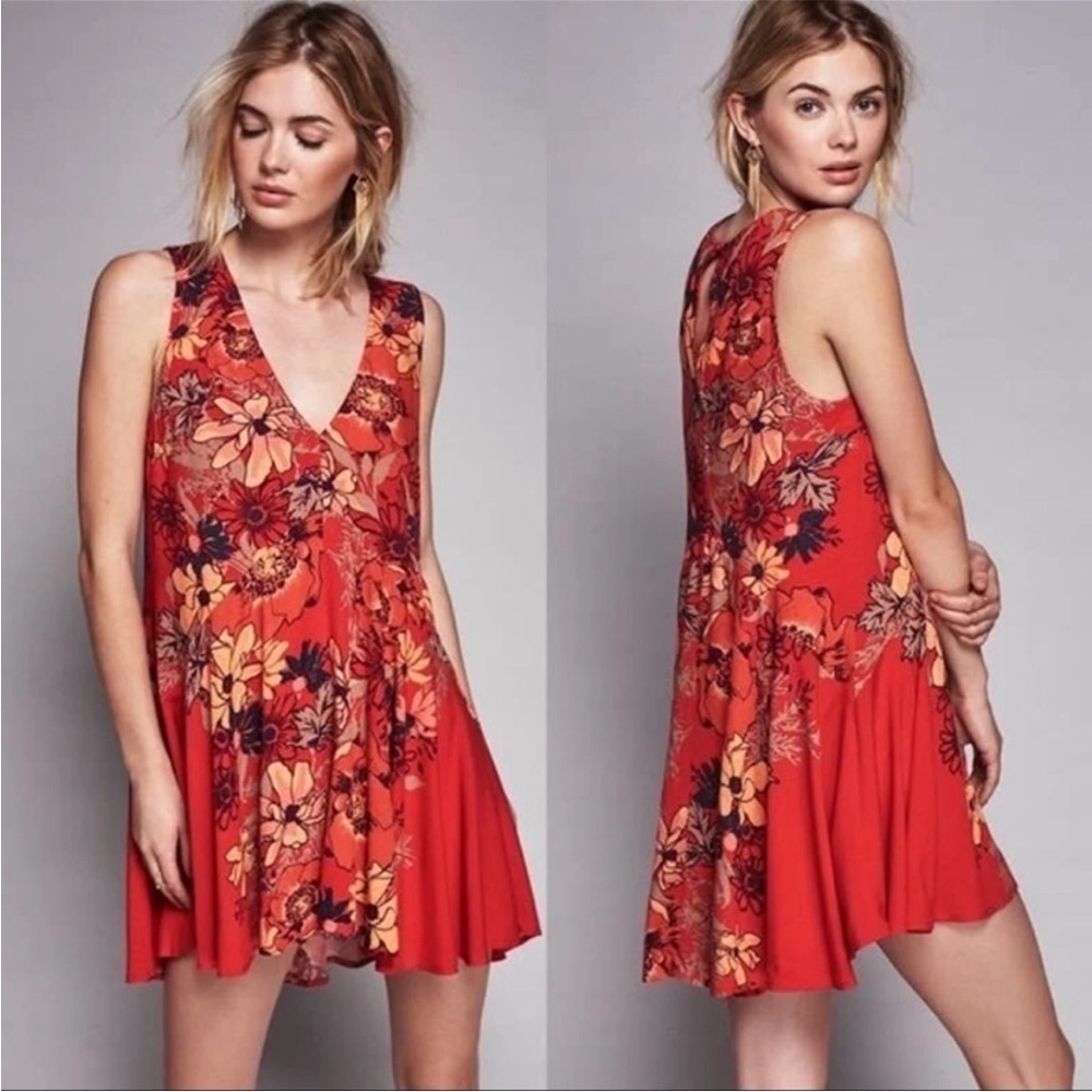 Free People Red Floral Mini Dress